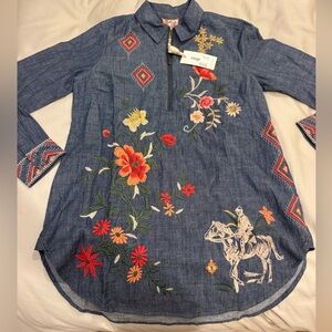 Johnny Was Zipup Shirt Tunic Helena